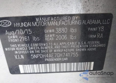 2016 Hyundai Elantra Se z USA, uszkodzony, nr VIN 5NPDH4AE7GH741755